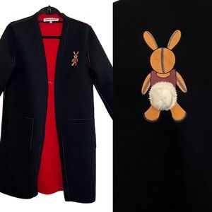 Layday Beckley Black Duster Size Small Felt 3/4 Sleeve Bunny Rabbit Open Front